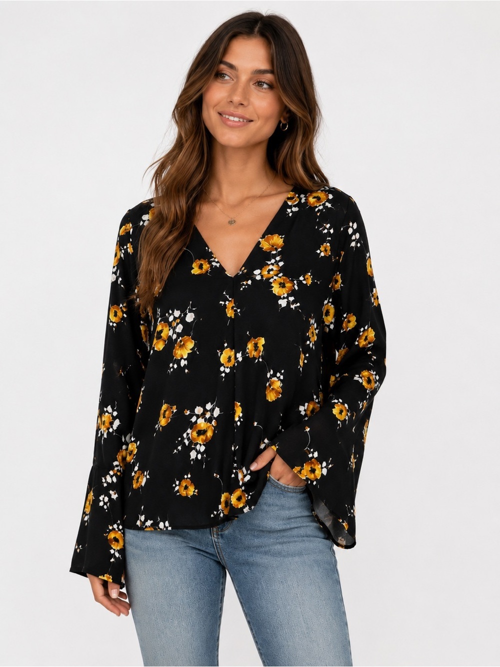 Torrid Black Floral Surplice Blouse | Size 0 (Large) | Long Sleeve